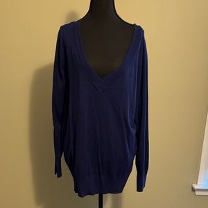 Elegant Blue Deep V-Neck Sweater
